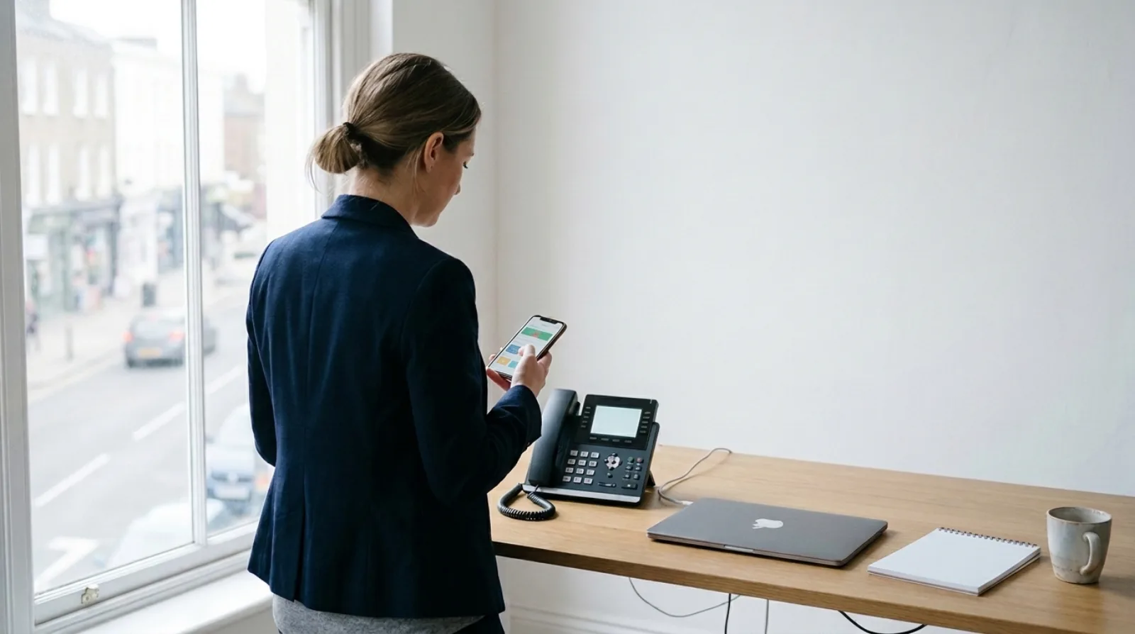 One business number on a desk phone and a mobile