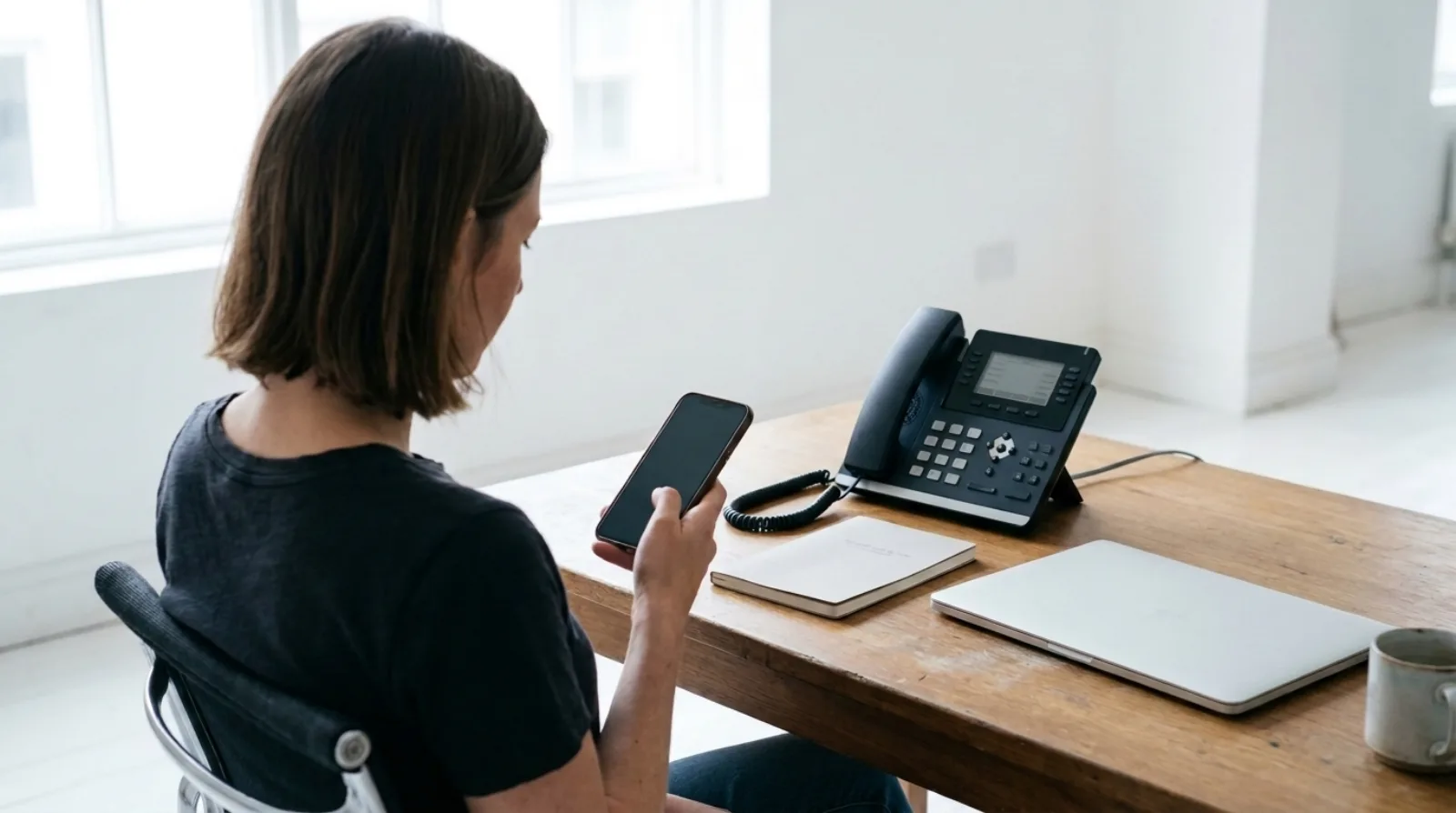 One business number on a desk phone and a mobile