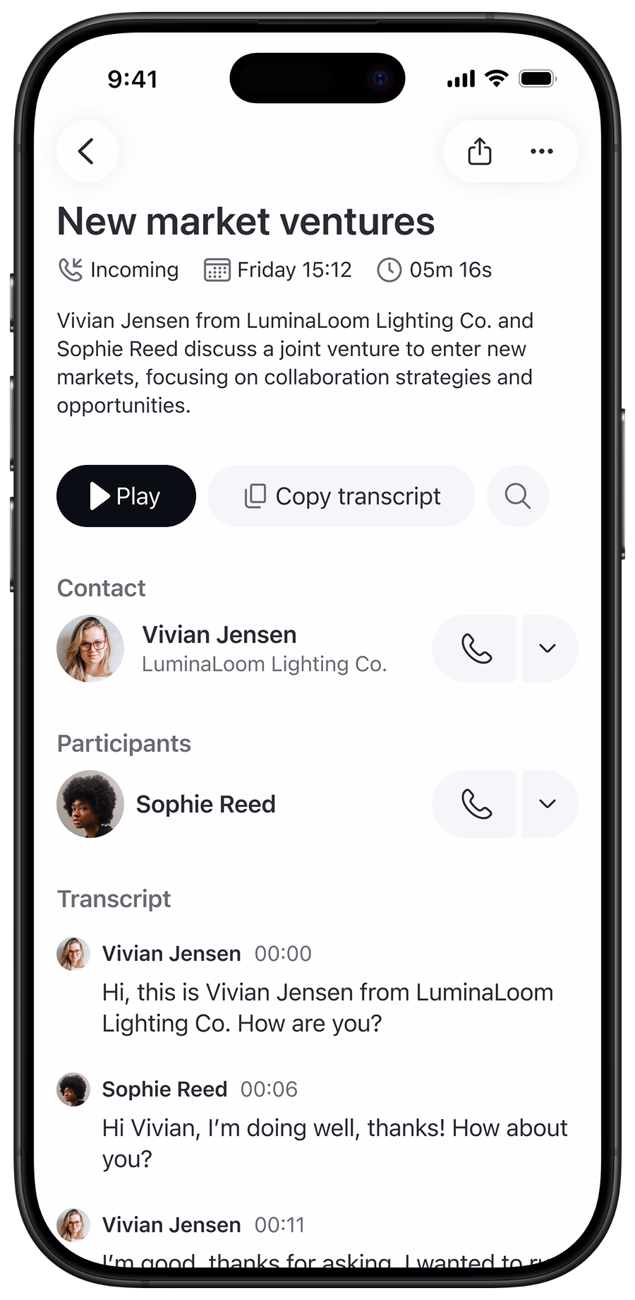 Olatti on iOS, a call recording with transcript